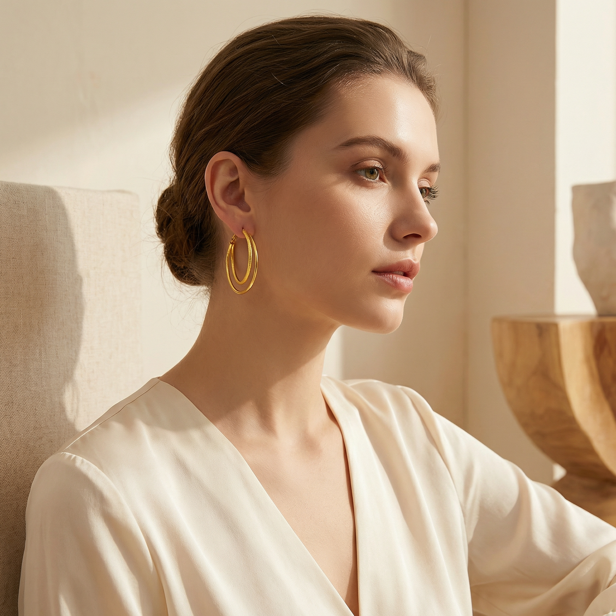 Boucles d'Oreilles Créoles Dorées Double Anneaux IWAMON-BIJOUX