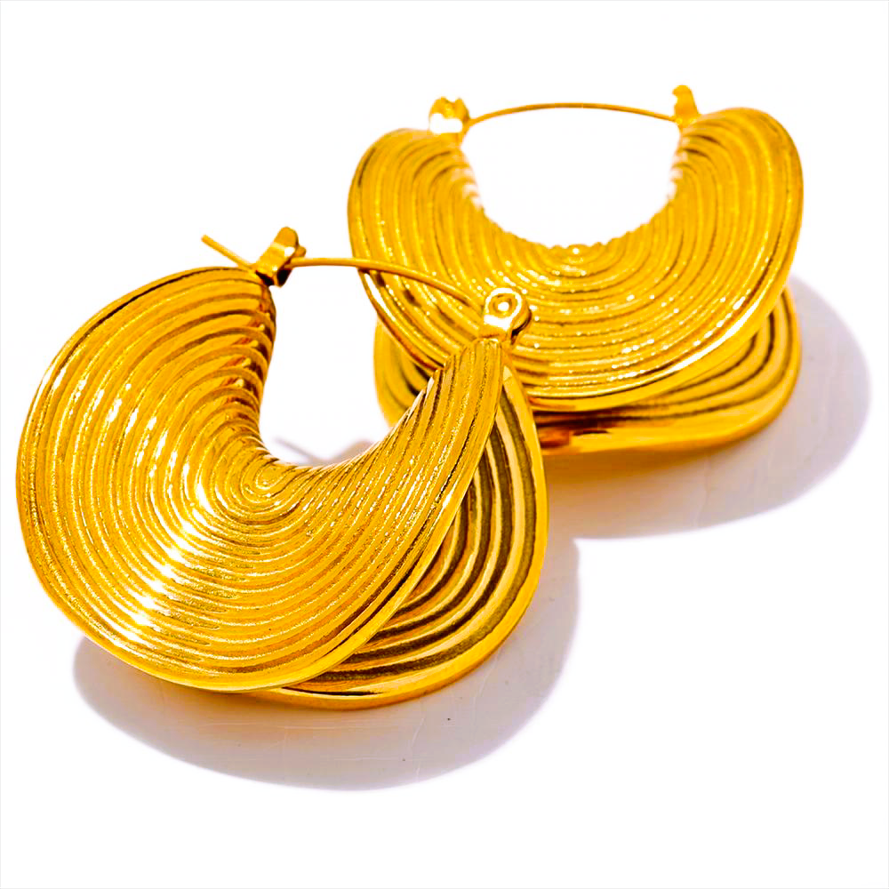 Créoles Dorées- Bijoux Femme - Boucles d'Oreilles Plaqué Or 18K Effet Spirale