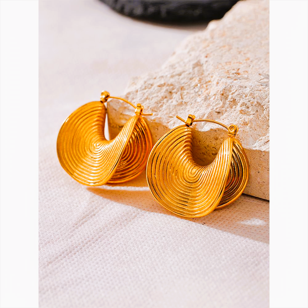 Créoles Dorées- Bijoux Femme - Boucles d'Oreilles Plaqué Or 18K Effet Spirale