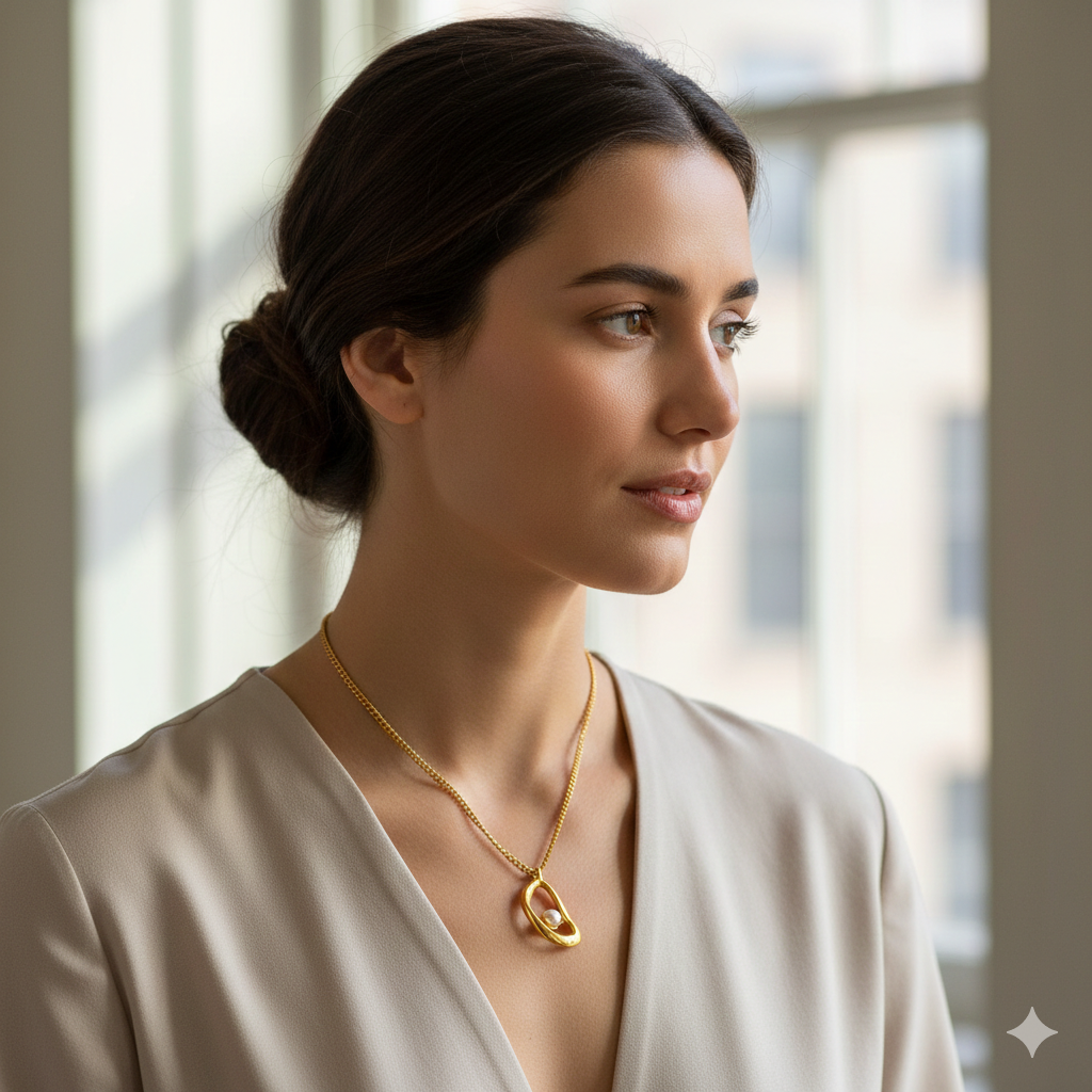 Collier Perle d'Or Organique - Pendentif Plaqué Or 18K avec Perle Naturelle IWAMON