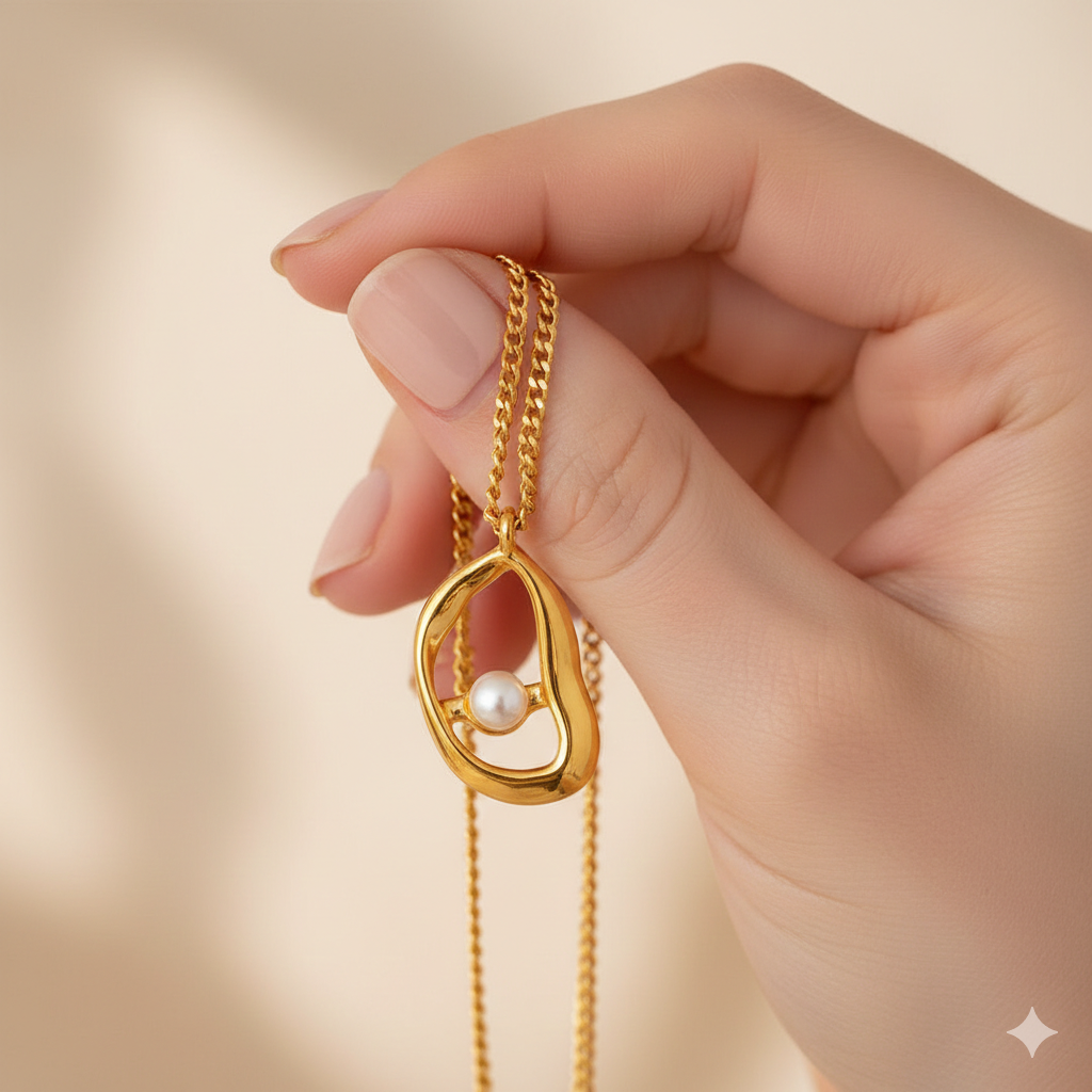 Collier Perle d'Or Organique - Pendentif Plaqué Or 18K avec Perle Naturelle IWAMON