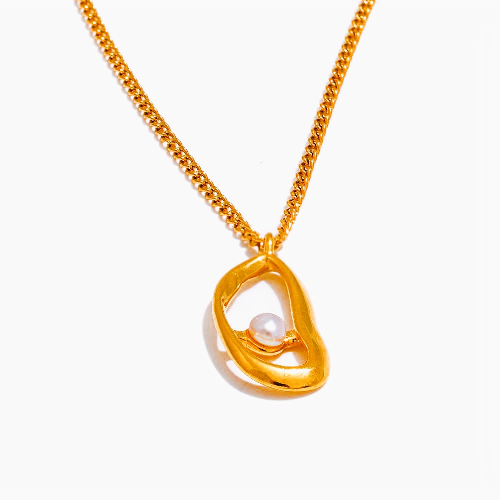 Collier Perle d'Or Organique - Pendentif Plaqué Or 18K avec Perle Naturelle IWAMON