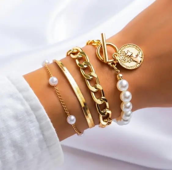 IWAMON-BIJOUX-Set de 4 bracelets dorés sophistiqués IWAMON-BIJOUX