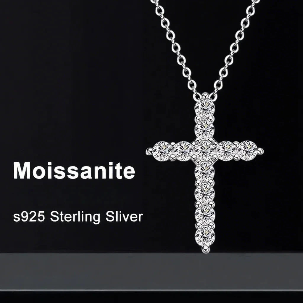 IWAMON-BIJOUX-Collier Croix Moissanite - Argent 925 Plaqué Or Blanc IWAMON-BIJOUX