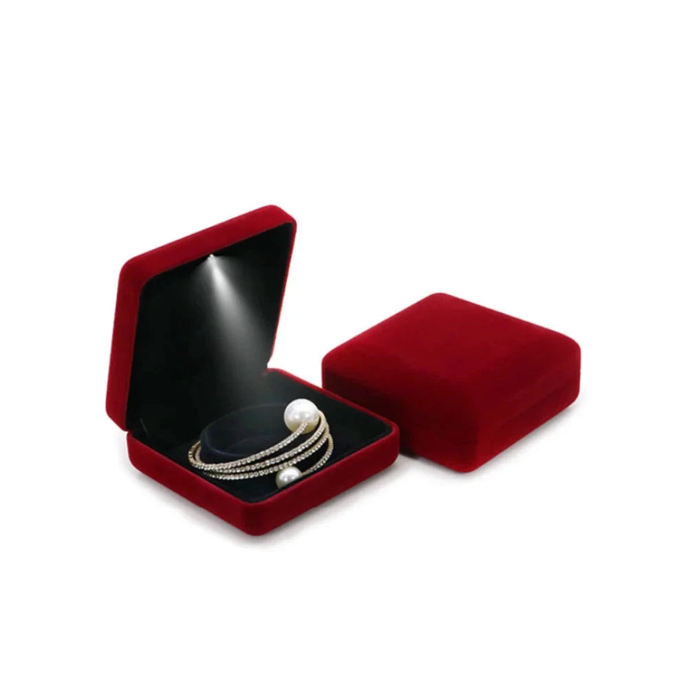 Coffret à bijoux de luxe en velours rouge vin avec éclairage LED IWAMON-BIJOUX