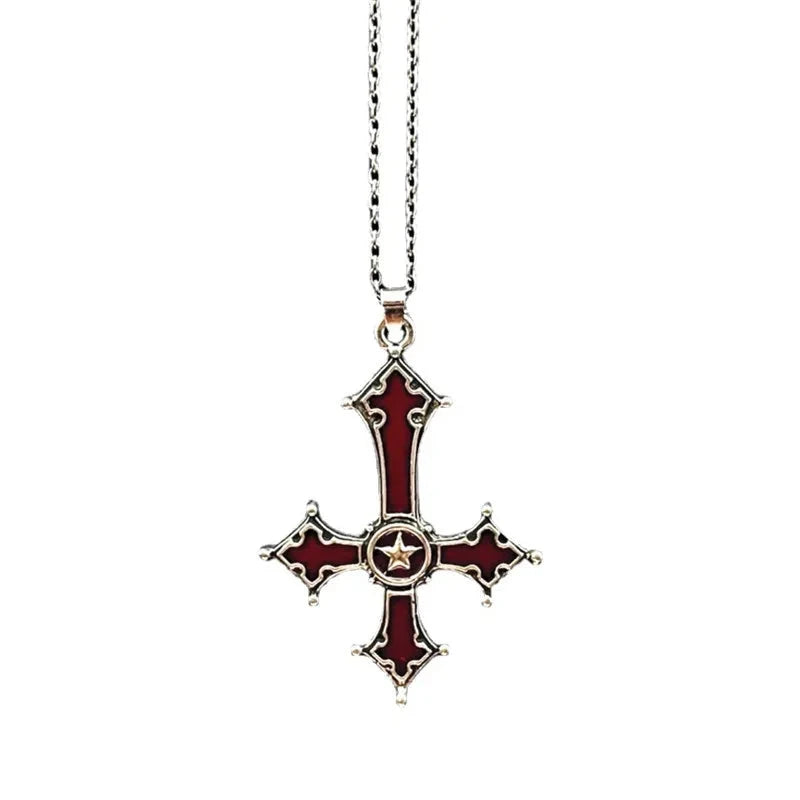 IWAMON-BIJOUX-Collier Croix Gothique Punk Rouge IWAMON-BIJOUX