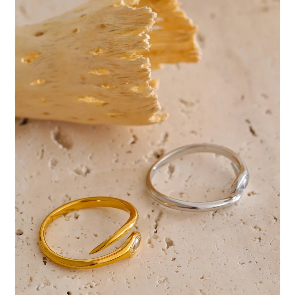 Yhpup New Stainless Steel Zirconia Snake Adjustable Ring Gold & Platinum Plated Minimalist Chic Fashion Jewelry Hypoallergenic IWAMON-BIJOUX