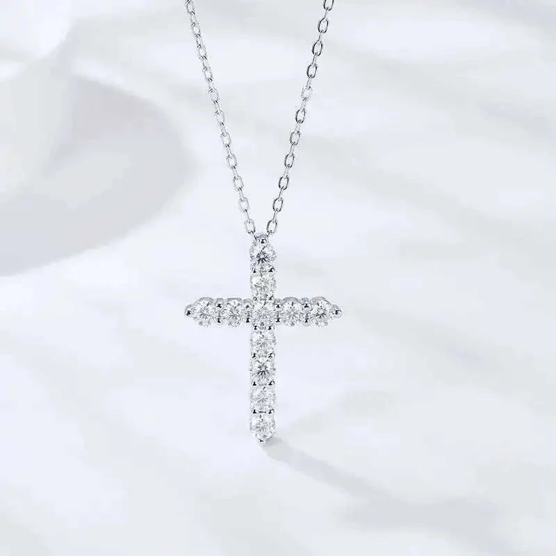 IWAMON-BIJOUX-Collier Croix Moissanite - Argent 925 Plaqué Or Blanc IWAMON-BIJOUX