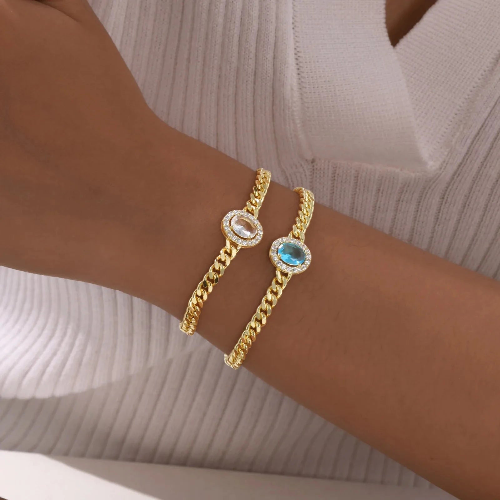 IWAMON-BIJOUX-Bracelets Chaîne Dorés avec Pierres - Zircons Colorés Femme IWAMON-BIJOUX