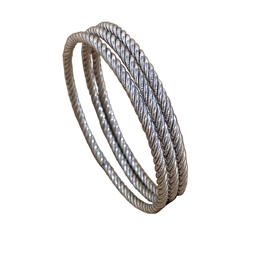 Ensemble de 3 Bracelets Joncs en Acier Inoxydable Plaqué Or 18K pour Femme Tendance Chic Torsadés IWAMON-BIJOUX