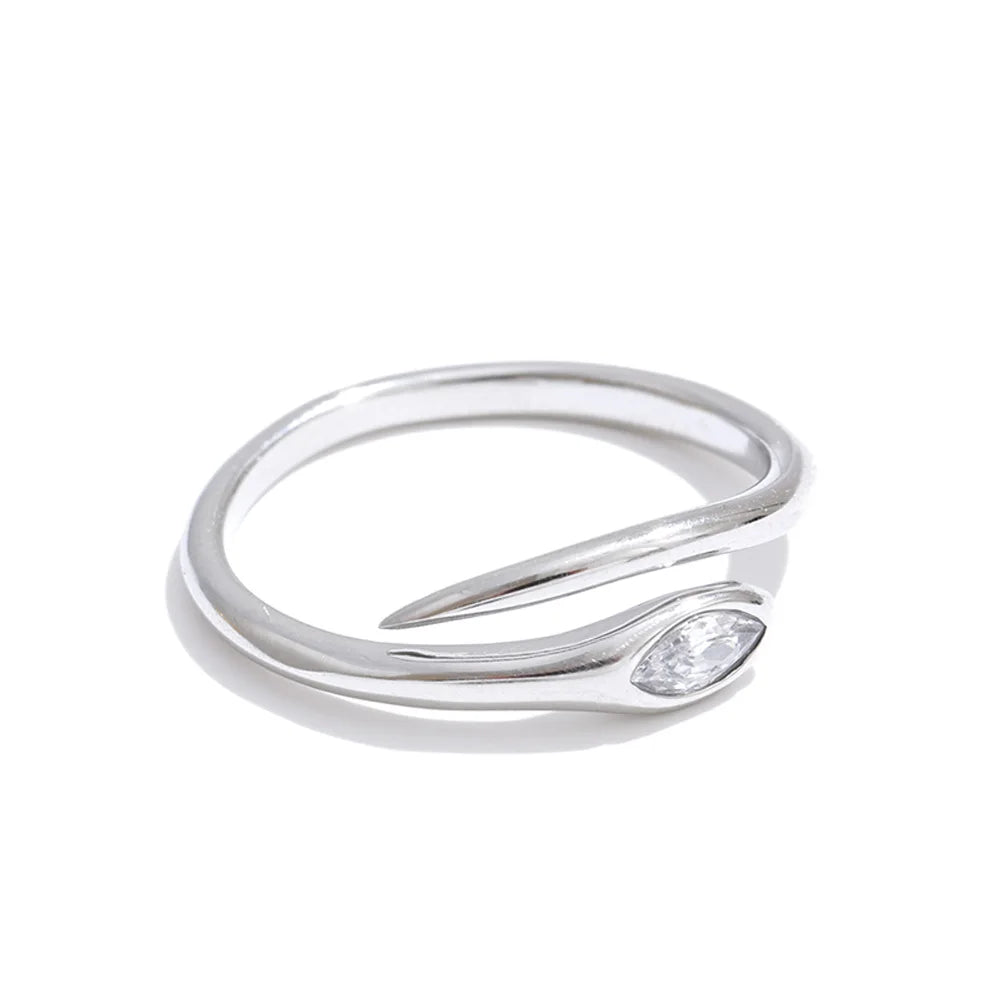 Yhpup New Stainless Steel Zirconia Snake Adjustable Ring Gold & Platinum Plated Minimalist Chic Fashion Jewelry Hypoallergenic IWAMON-BIJOUX