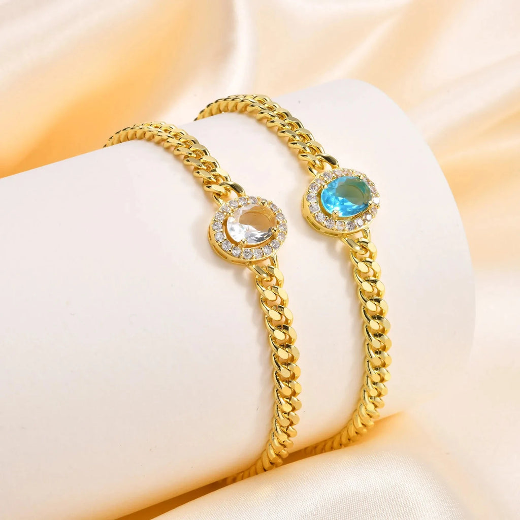 IWAMON-BIJOUX-Bracelets Chaîne Dorés avec Pierres - Zircons Colorés Femme IWAMON-BIJOUX