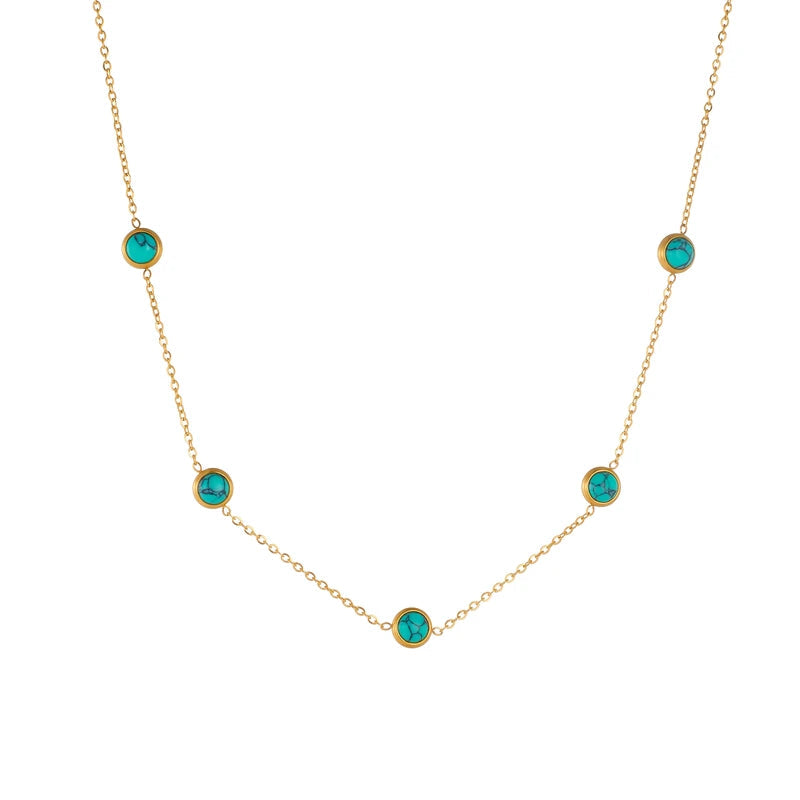 DIEYURO 316L Stainless Steel Turquoise Simplicity Golden Necklace Earrings For Women 2024 New Fashion Jewelry Set Party Gifts IWAMON-BIJOUX