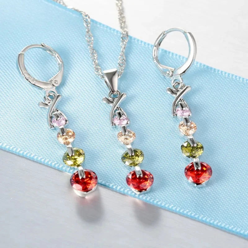 IWAMON-BIJOUX : Parure Élégante Cristaux Multicolores - Argent 925 Rhodié IWAMON-BIJOUX