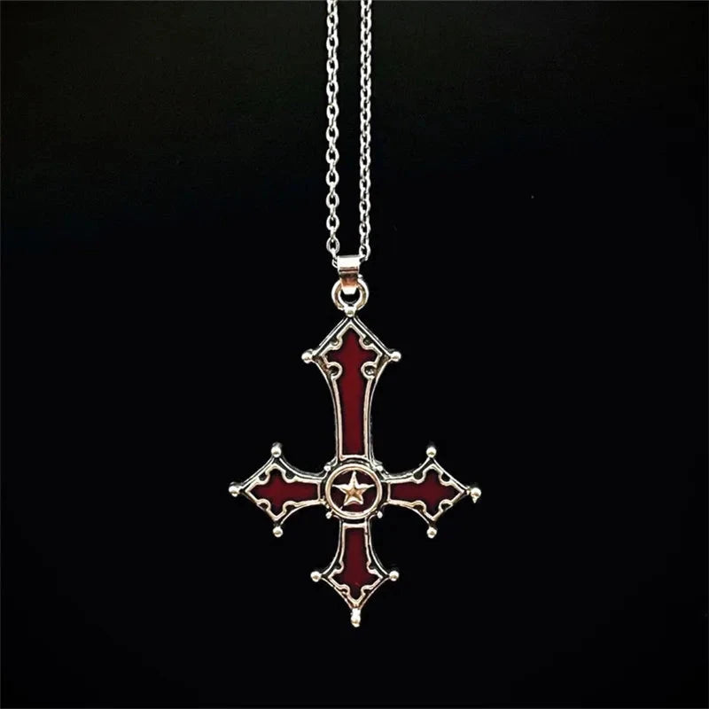 IWAMON-BIJOUX-Collier Croix Gothique Punk Rouge IWAMON-BIJOUX
