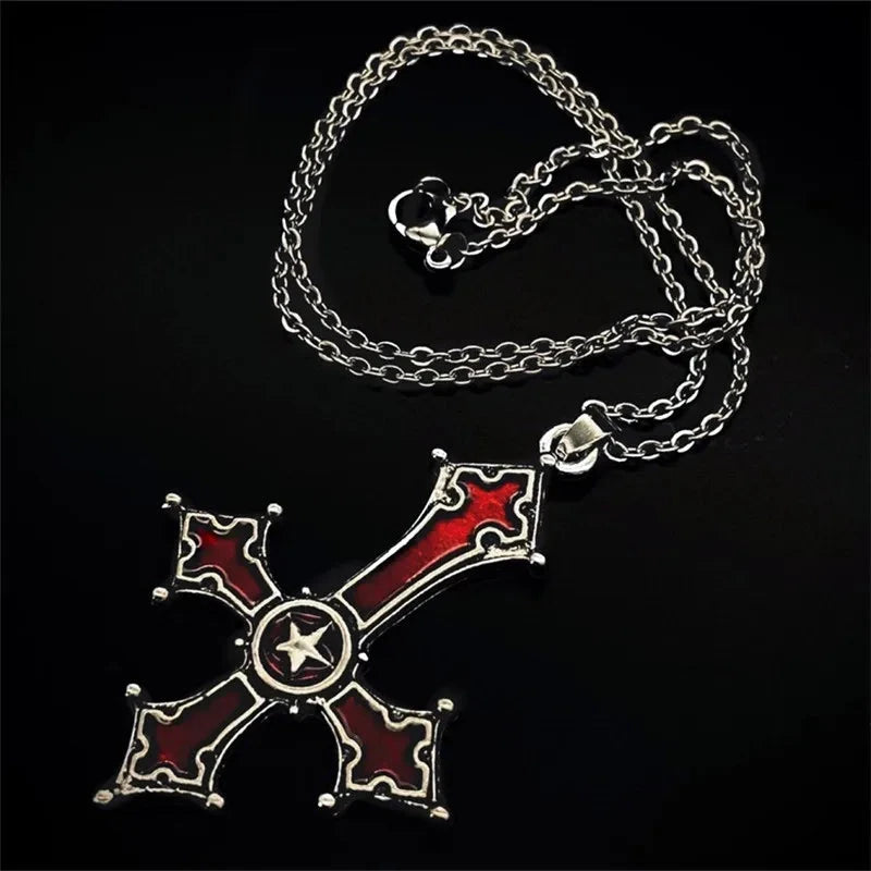 IWAMON-BIJOUX-Collier Croix Gothique Punk Rouge IWAMON-BIJOUX
