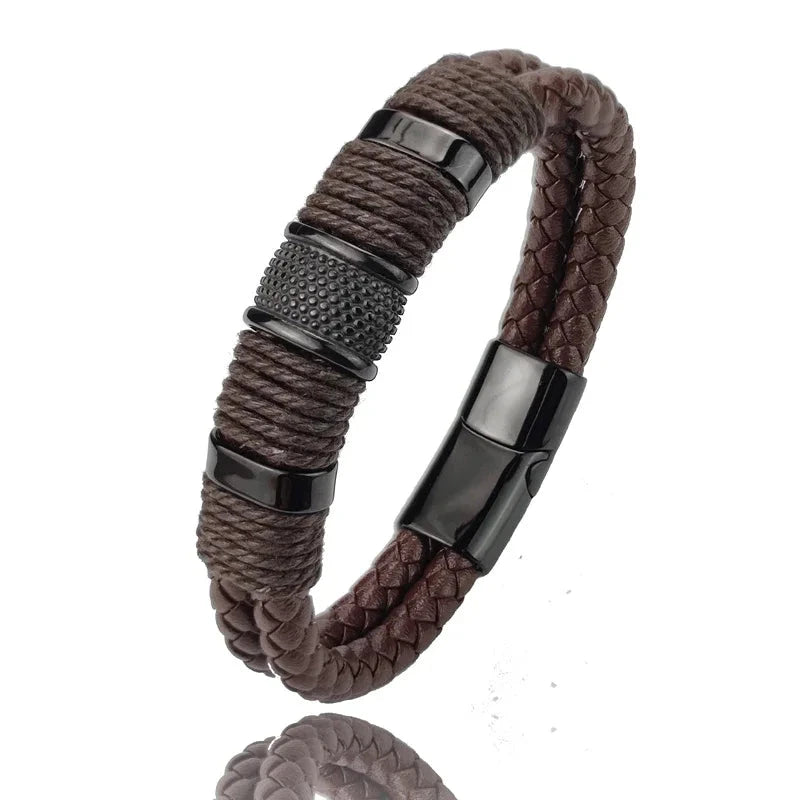 IWAMON-BIJOUX-Bracelet en cuir tressé multicouche pour homme IWAMON-BIJOUX