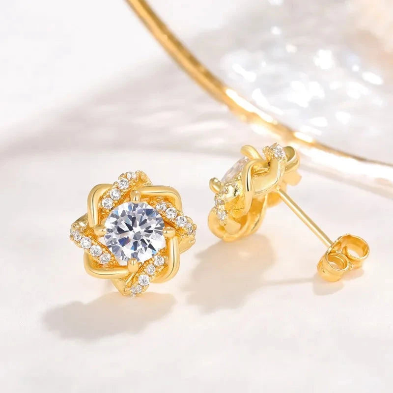 IWAMON-BIJOUX-Boucles d'Oreilles Fleur Dorées - Plaque or Brillants Femme IWAMON-BIJOUX