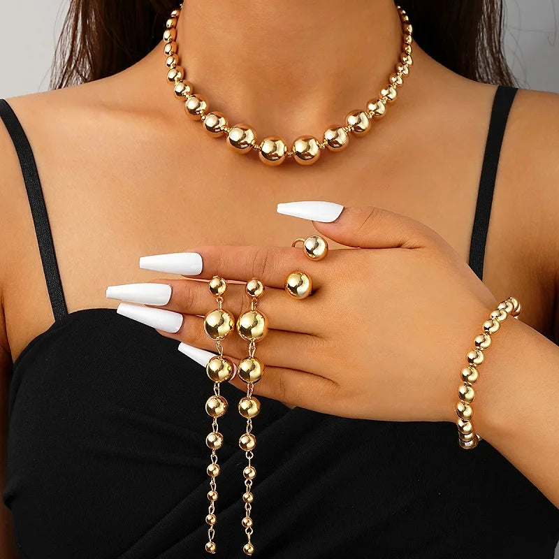 Exaggerated Gold Color Big Elliptical Pendant Necklace for Women Punk Hip Hop Metal Chunky Chain OT Buckle Necklace Jewelry Gift IWAMON-BIJOUX