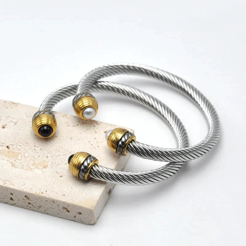 Bracelet Jonc Torsadé Acier Inoxydable - Ajustable IWAMON-BIJOUX