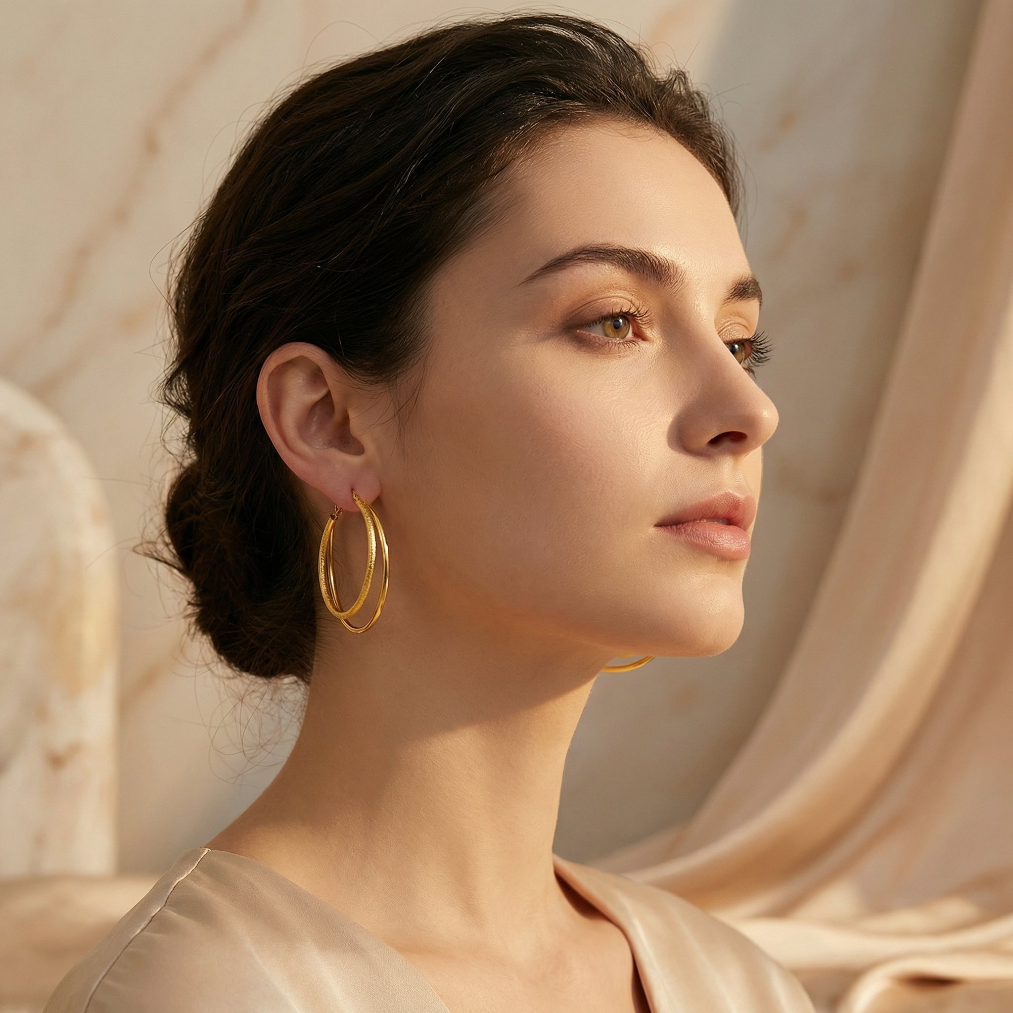 Boucles d'Oreilles Créoles Dorées Double Anneaux IWAMON-BIJOUX