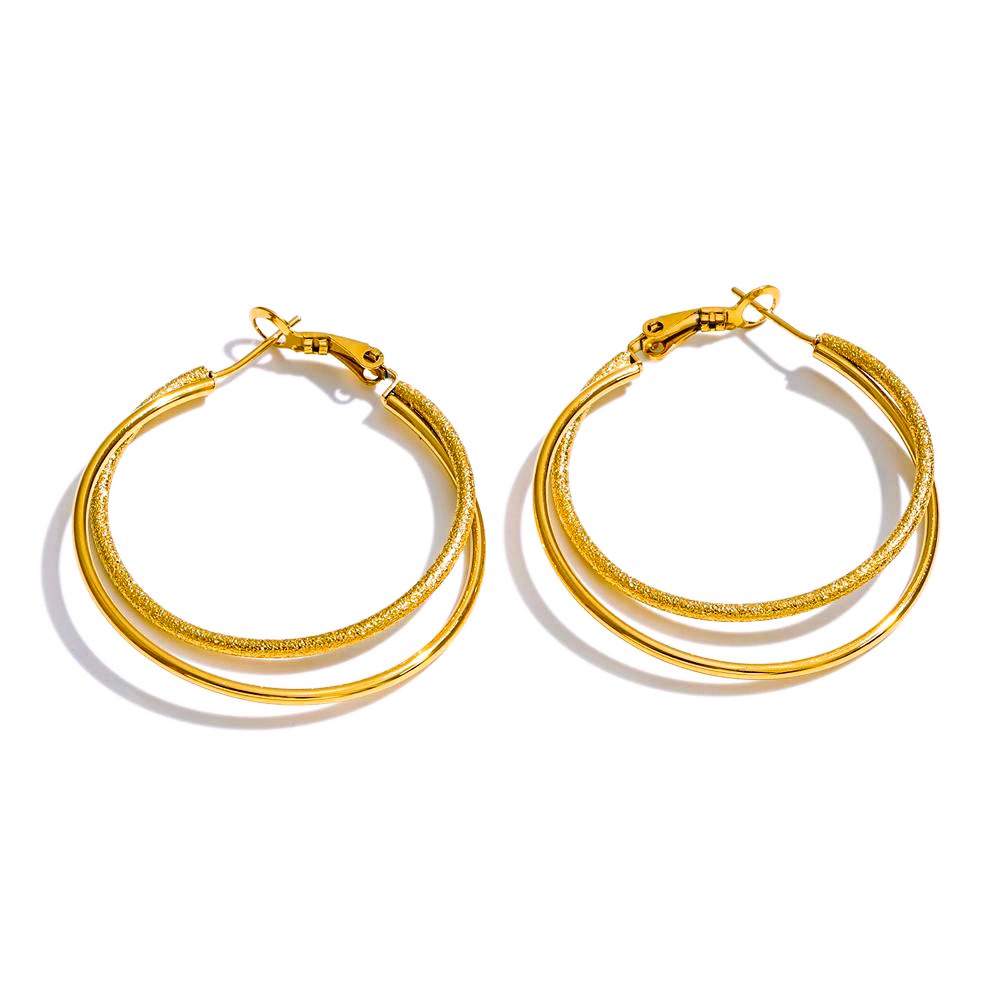 Boucles d'Oreilles Créoles Dorées Double Anneaux IWAMON-BIJOUX